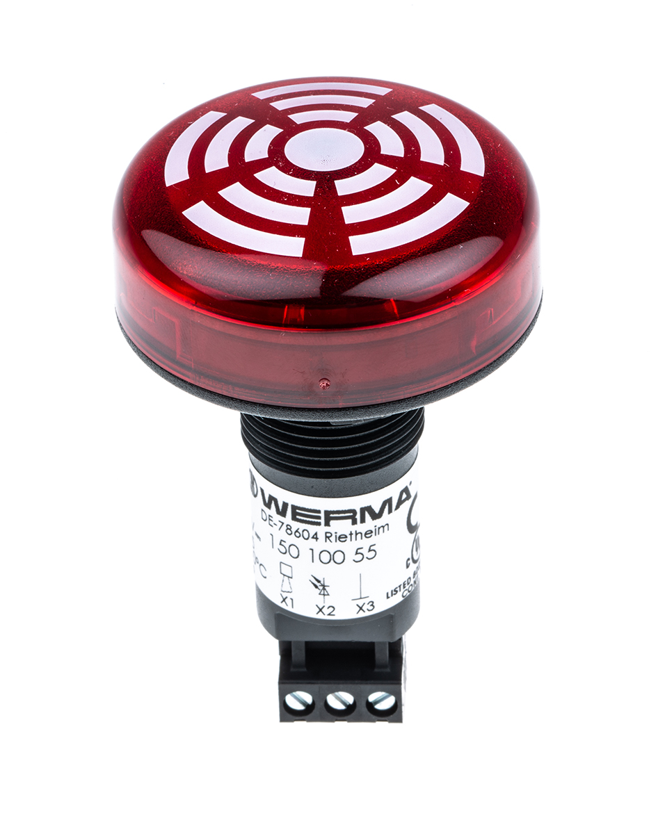 Werma 150 Series Red Beacon-Buzzer Combination, IP65 24V dc Panel 80 dB @ 1m