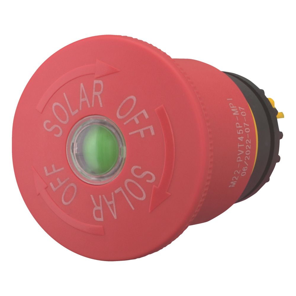 Eaton Push Emergency Stop Push Button Switch, Plastic, 1 Cutouts, Red, SOLAR OFF, IP69K, IP67