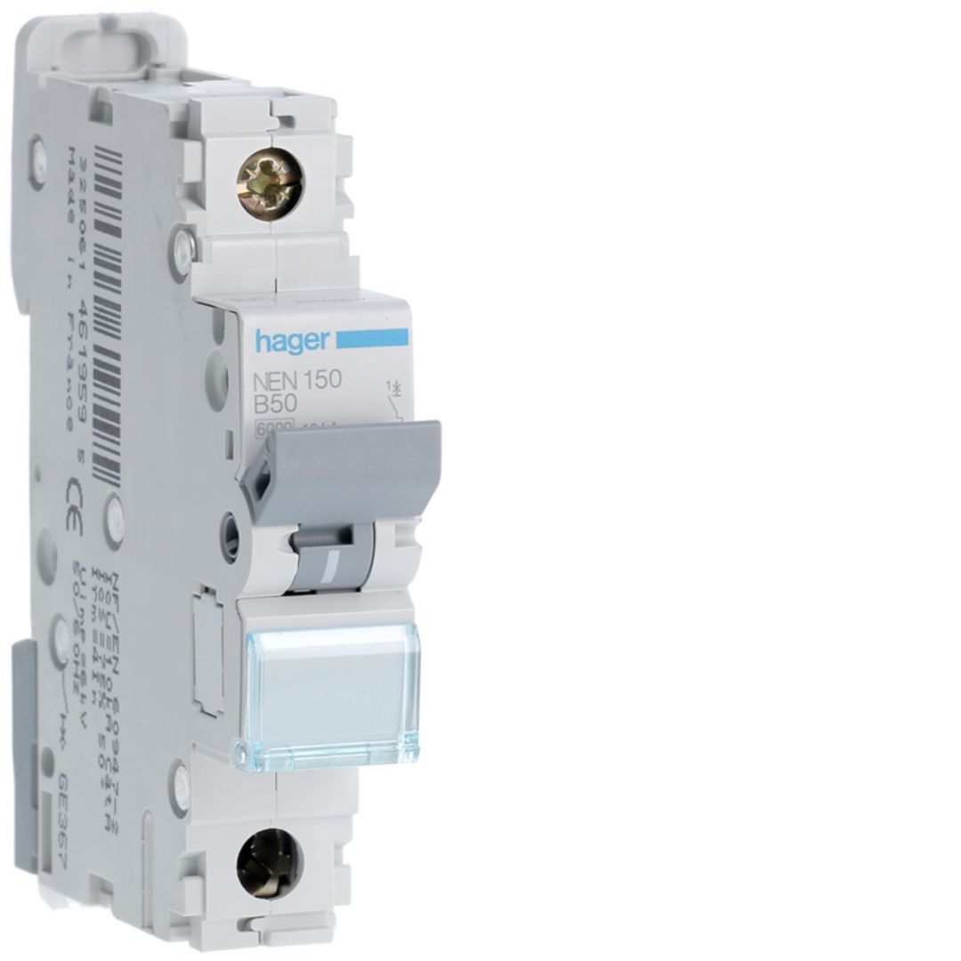 Hager NEN MCB, 1P, 50A, 230V AC, 10 Breaking Capacity