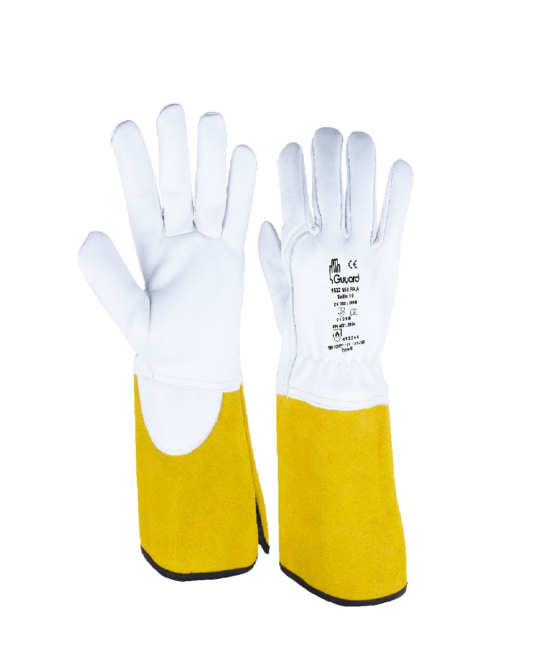 GUYARD Yellow, White Leather Glove Abrasion Resistant, Puncture Resistant, Tear Resistant