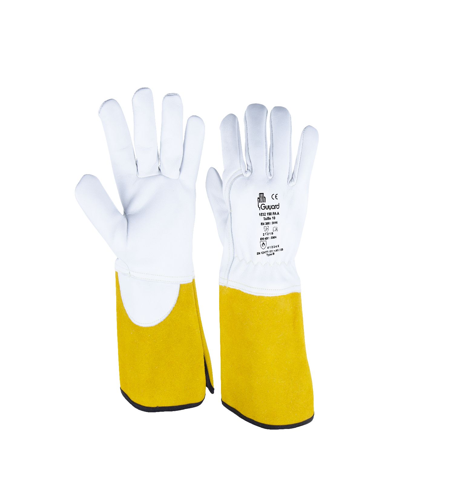 GUYARD White, Yellow Leather Glove Tear Resistant, Puncture Resistant, Abrasion Resistant