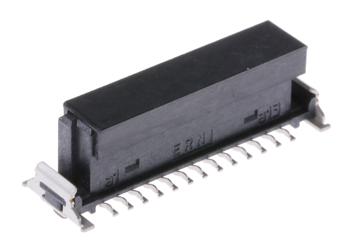 ERNI SMC Series Straight Surface PCB Socket, 26-Contact, 2 Row, 1.27 mm Pitch Solder