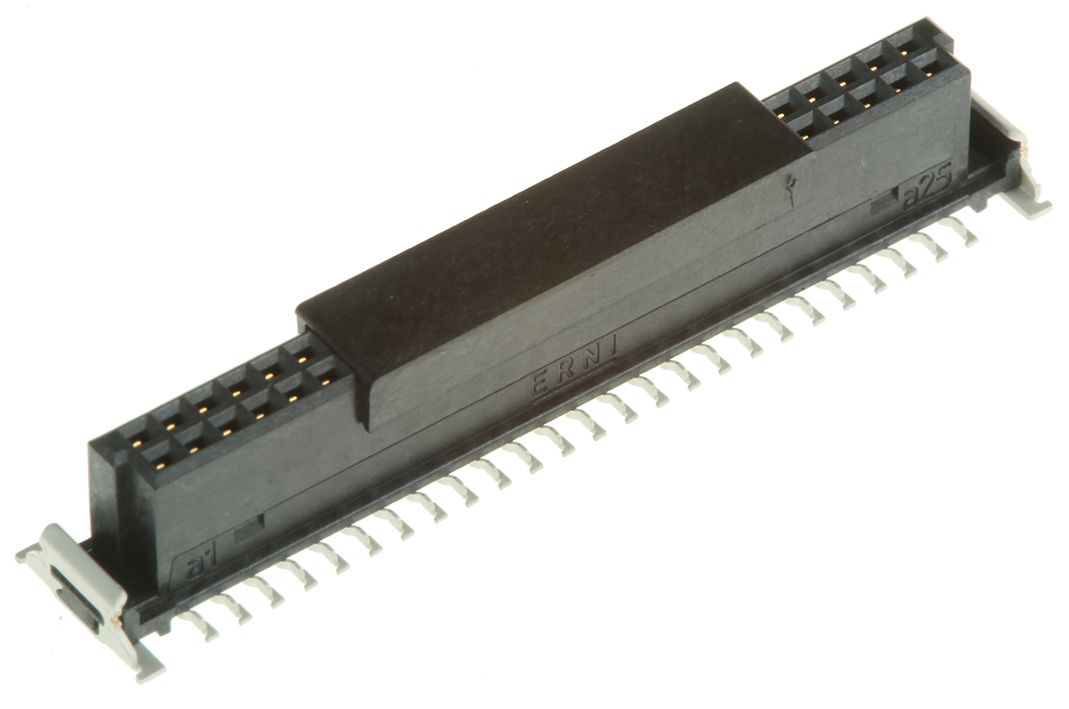 ERNI SMC Series Straight Surface PCB Socket, 50-Contact, 2 Row, 1.27 mm Pitch Solder