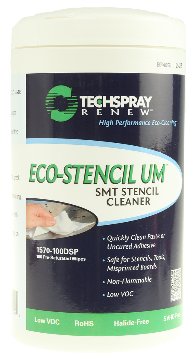 Techspray ECO-STENCIL UM Flux Remover 100 Wipes Tub
