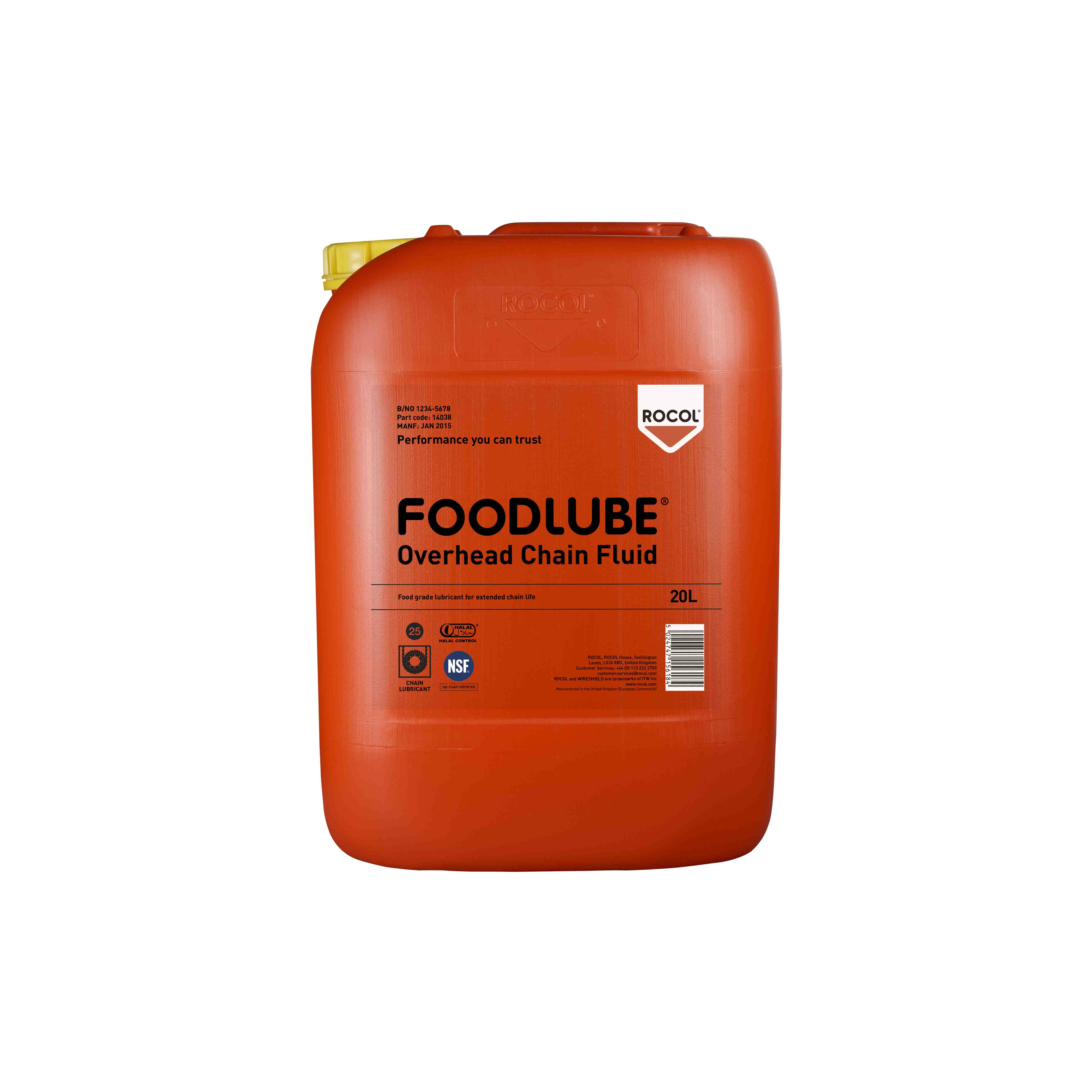 Rocol Foodlube® Overhead Chain Fluid Lubricant Polyalphaolefin 20 L Can Food Safe