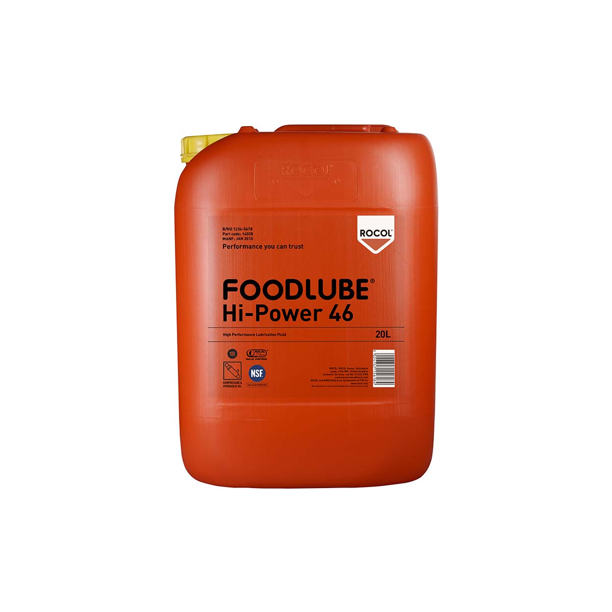 Rocol Foodlube Hi-Power 46 Lubricant Polyalphaolefin 20 L Food Safe