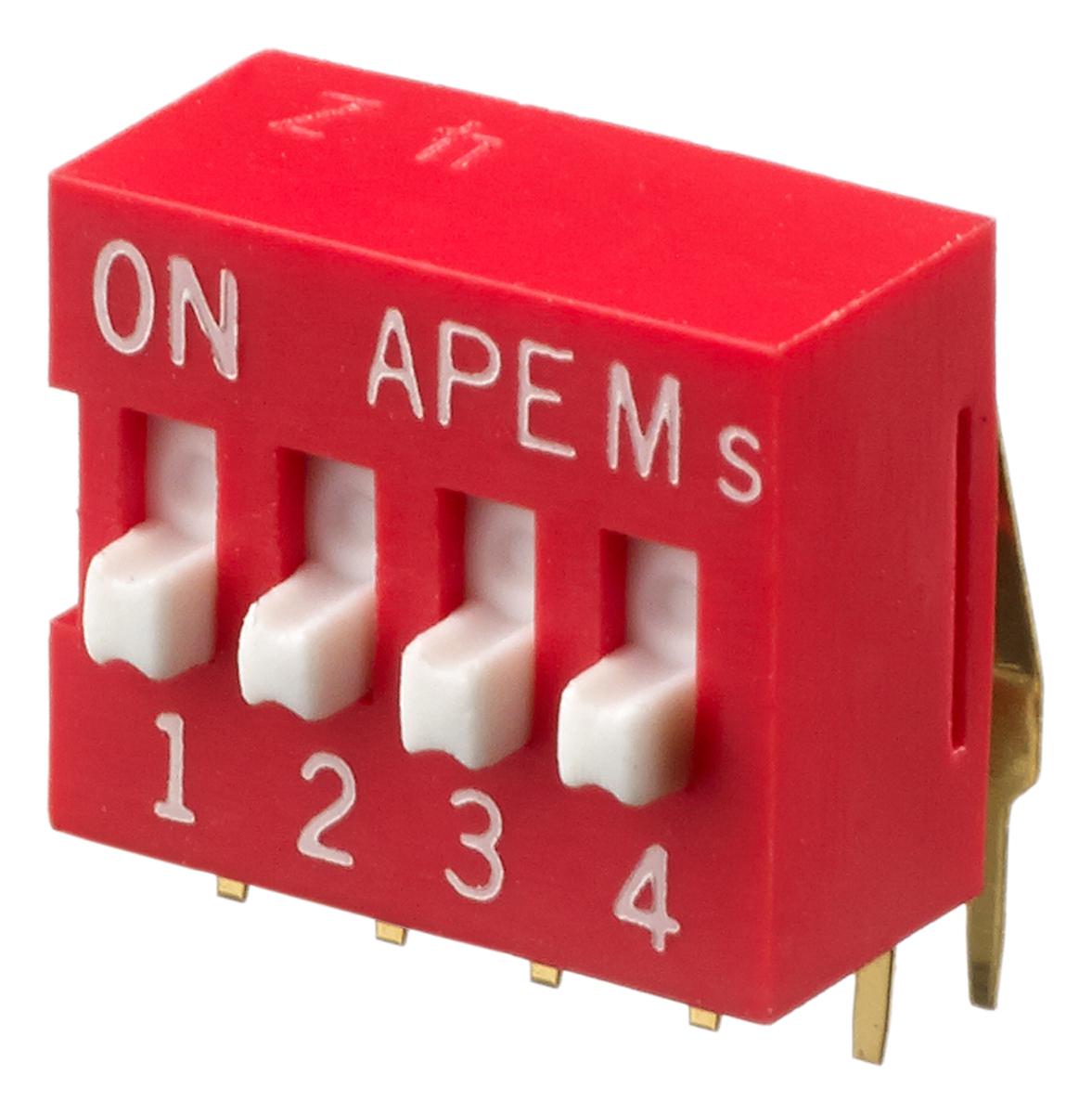 APEM 4 Way Through Hole DIP Switch SPST, Raised Actuator