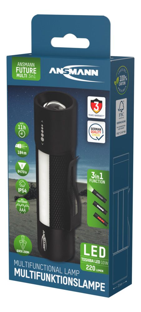 1600-0137-520 Ansmann LED Torch Black 220 lm, 125 mm