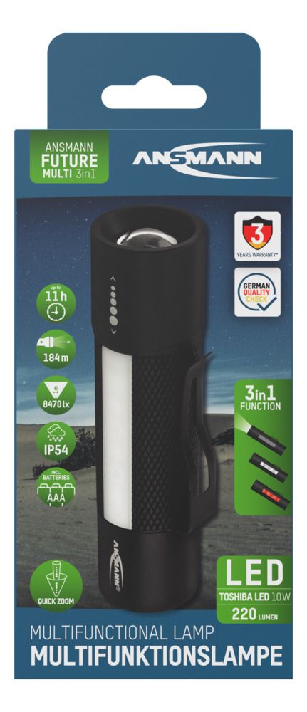 1600-0137-520 Ansmann LED Torch Black 220 lm, 125 mm