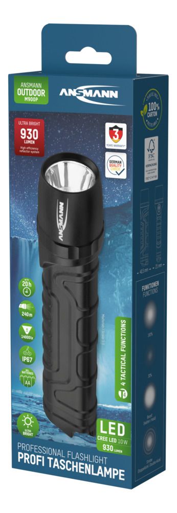1600-0162-520 Ansmann LED Torch Black 930 lm, 174 mm