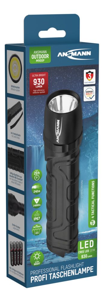1600-0162-520 Ansmann LED Torch Black 930 lm, 174 mm