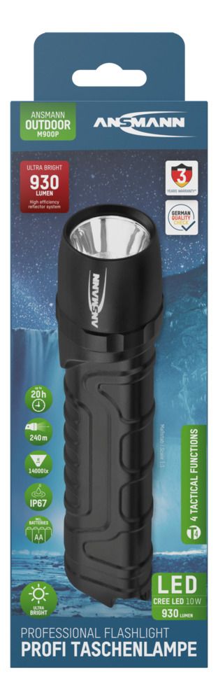1600-0162-520 Ansmann LED Torch Black 930 lm, 174 mm