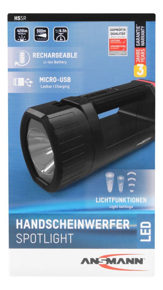1600-0222 Ansmann LED Hand Lamp Black Rechargeable