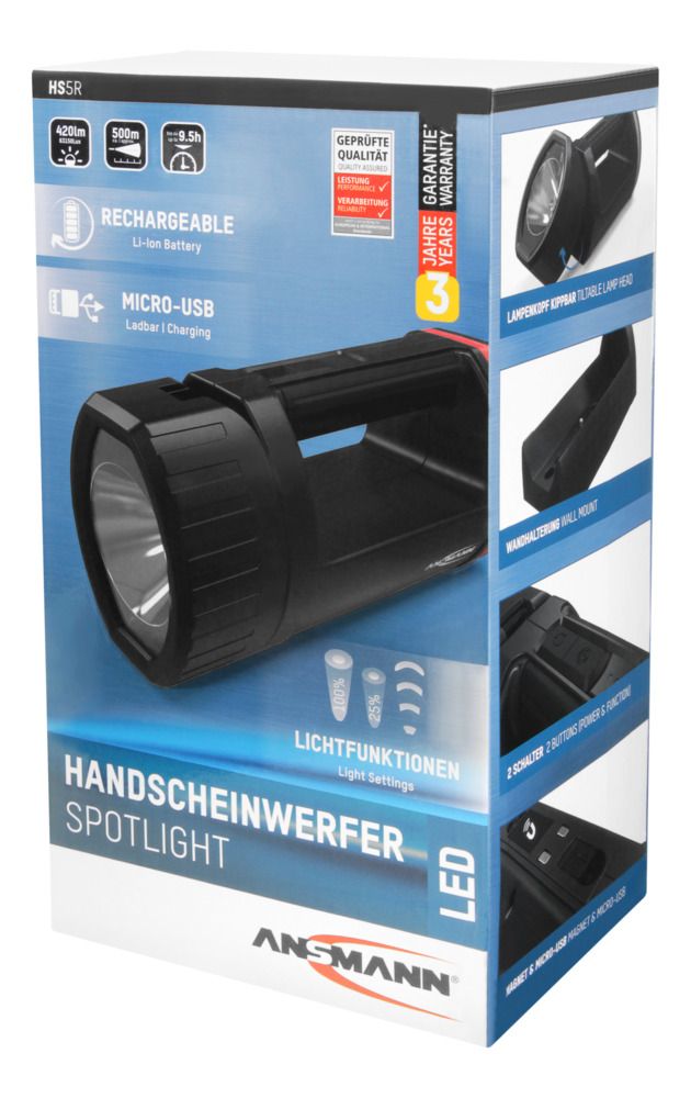 1600-0222 Ansmann LED Hand Lamp Black Rechargeable