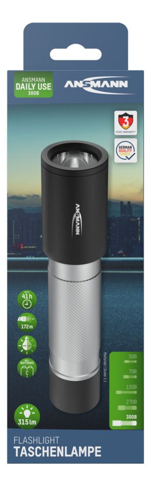 1600-0430-520 Ansmann LED Torch Silver, Black 315 lm, 166.5 mm