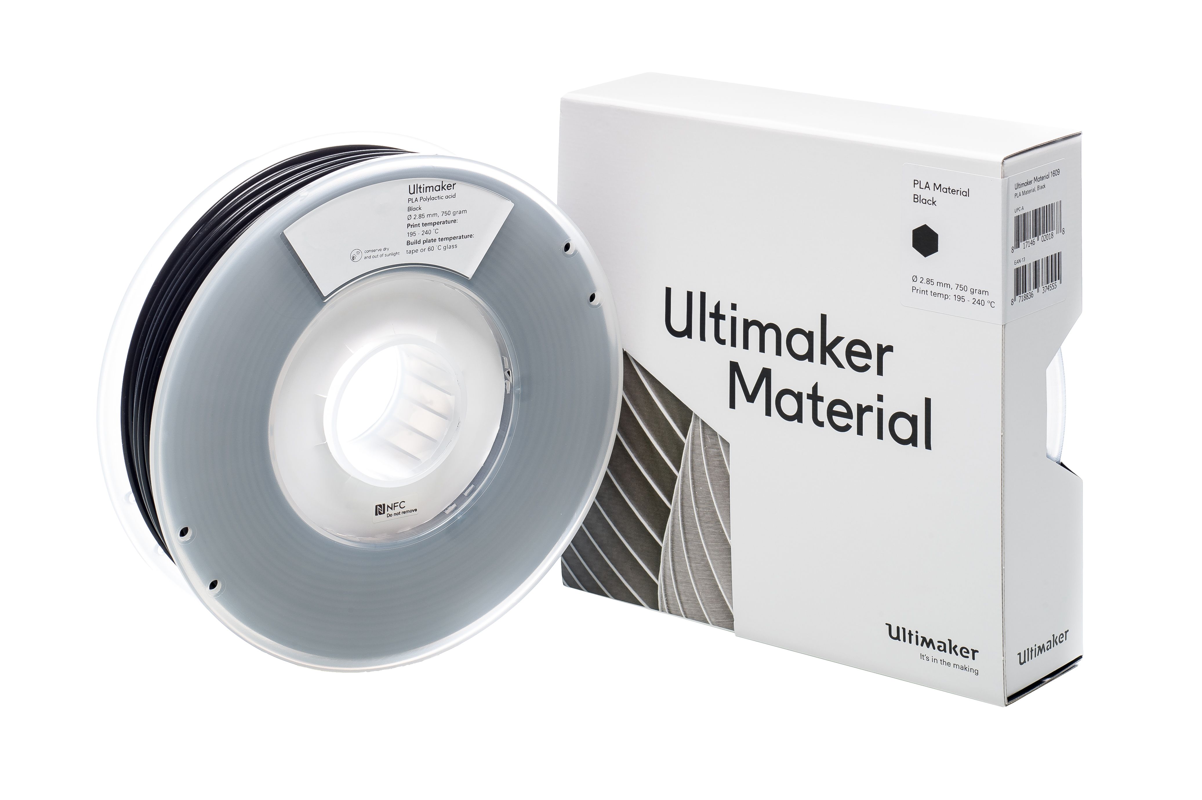 Ultimaker 2.85 mm Black PLA 3D Printer Filament, 750 g