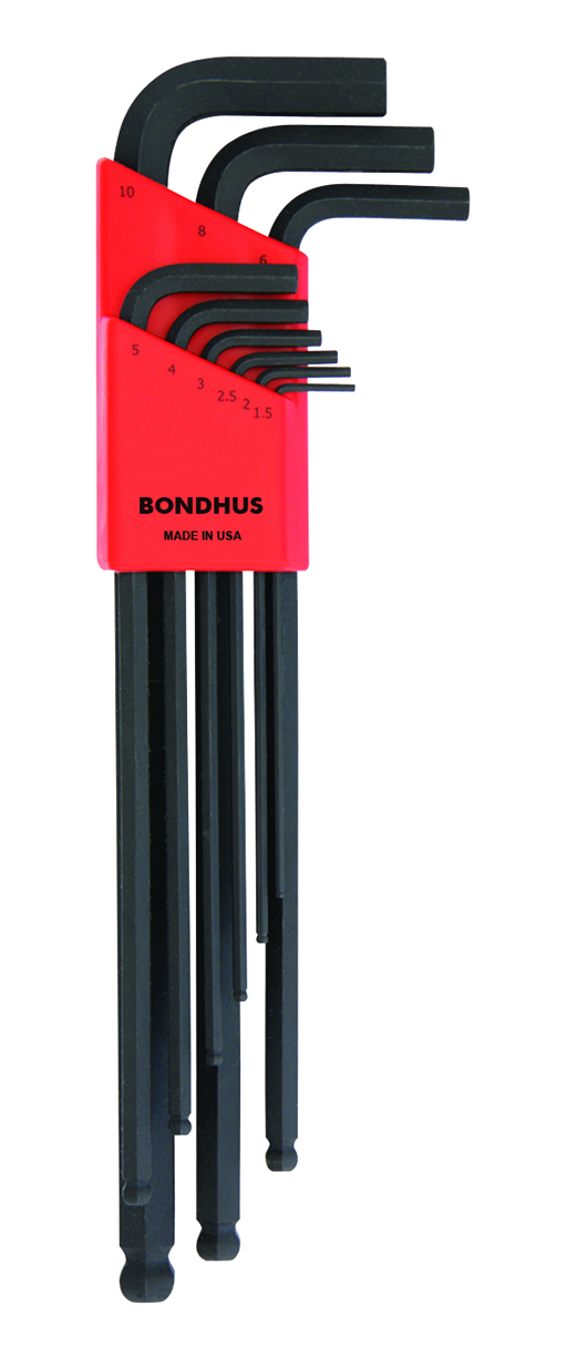 Bondhus 9 piece L Metric Hex Key Set, Hex size 1.5 to 10 mm