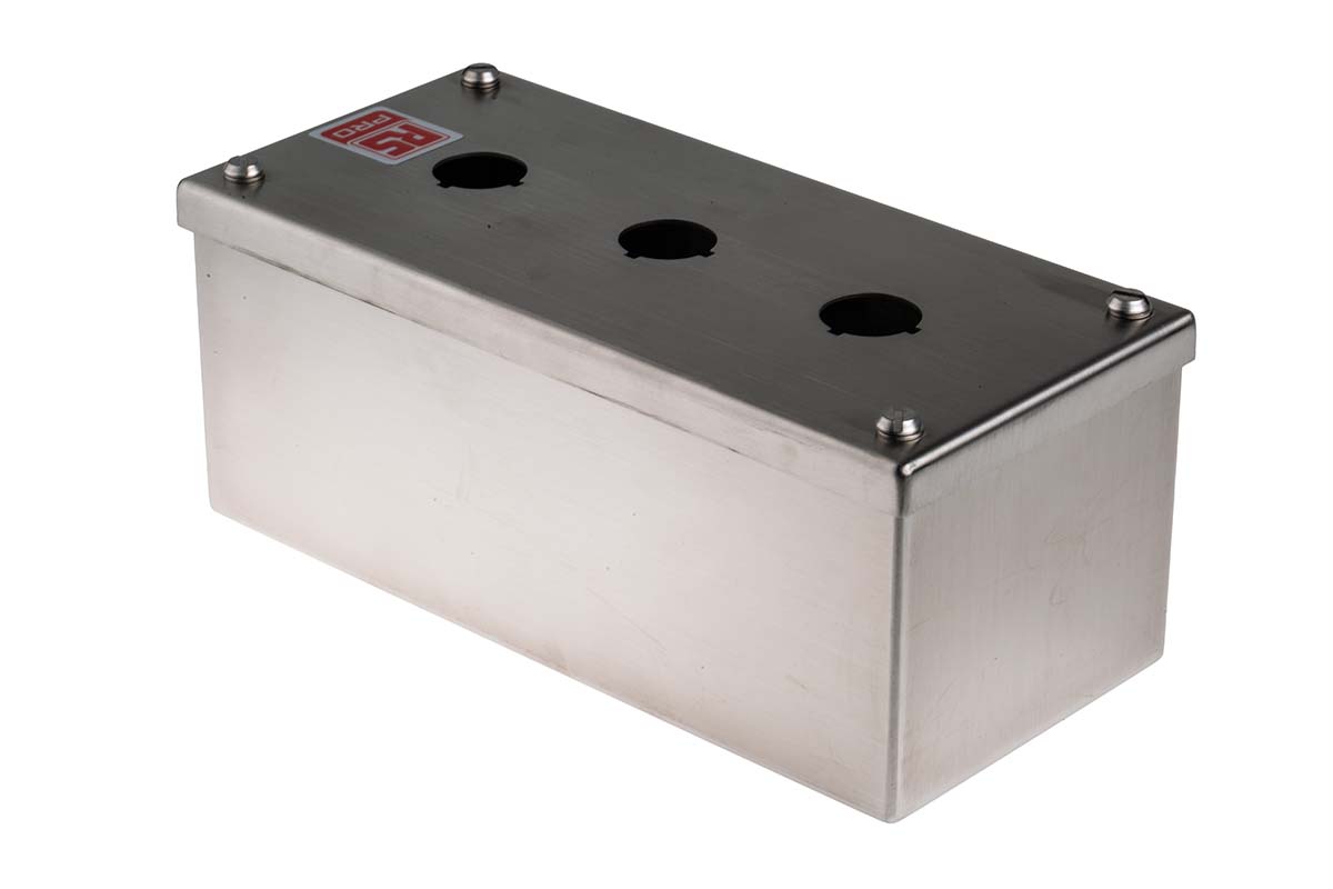 161-1523 RS PRO Stainless Steel Push Button Enclosure - 3 Hole 22 mm Diameter