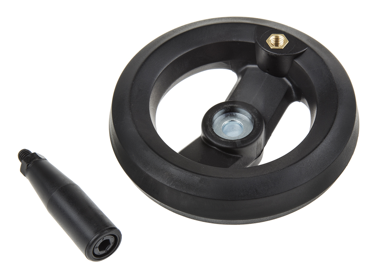 161-1990 RS PRO Black Fibreglass Reinforced Technopolymer Hand Wheel, 126 mm diameter