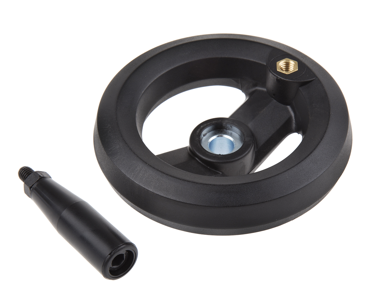 161-1991 RS PRO Black Fibreglass Reinforced Technopolymer Hand Wheel, 126 mm diameter