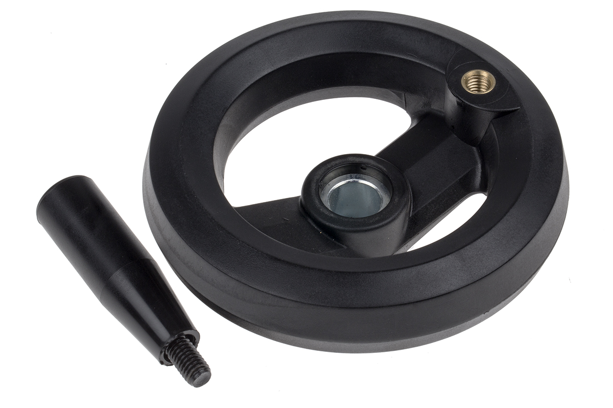 161-1993 RS PRO Black Fibreglass Reinforced Technopolymer Hand Wheel, 126 mm diameter