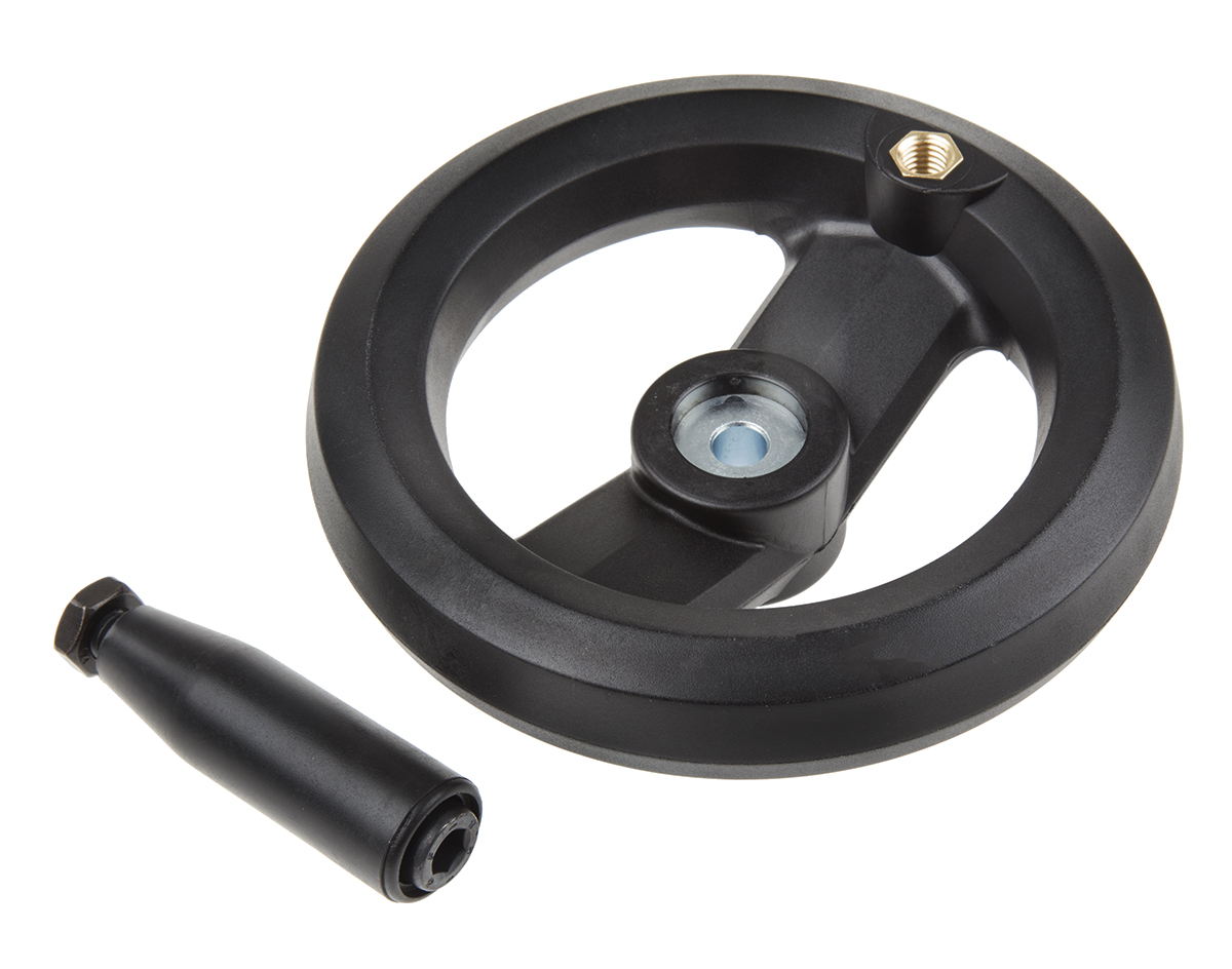 161-1994 RS PRO Black Fibreglass Reinforced Technopolymer Hand Wheel, 160 mm diameter