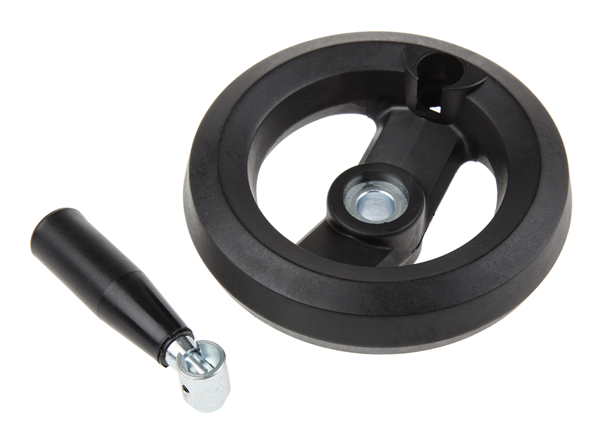 161-2006 RS PRO Black Fibreglass Reinforced Technopolymer Hand Wheel, 126 mm diameter