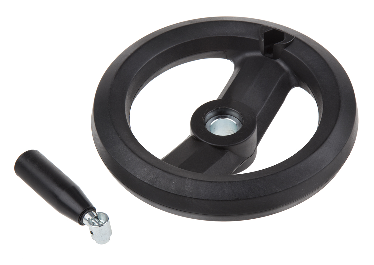 161-2017 RS PRO Black Fibreglass Reinforced Technopolymer Hand Wheel, 200 mm diameter