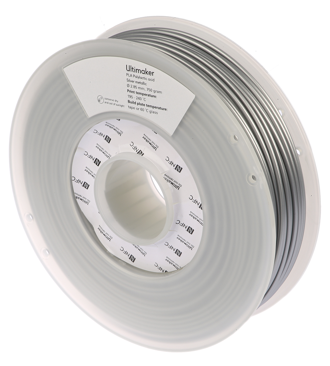 Ultimaker 2.85 mm Silver PLA 3D Printer Filament, 750 g