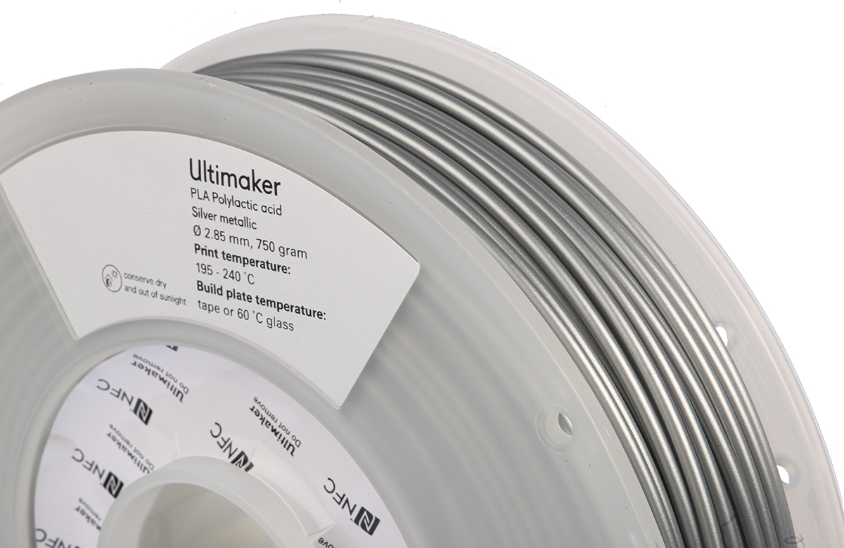1612 Ultimaker 2.85 mm Silver PLA 3D Printer Filament, 750 g