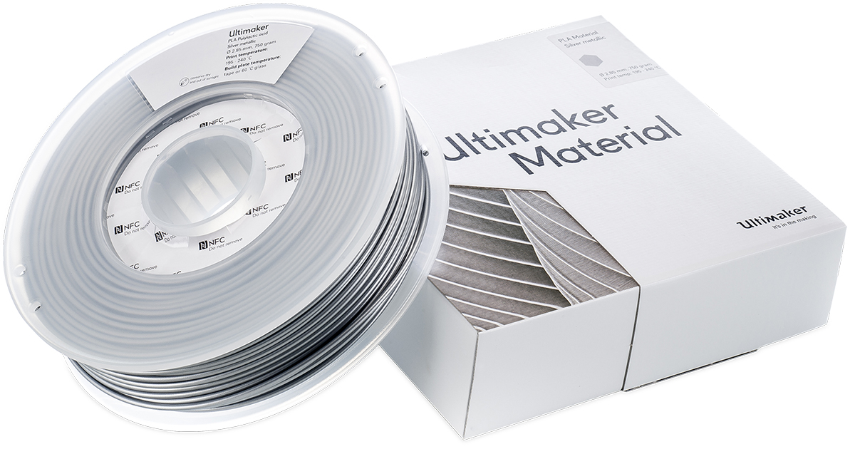 1612 Ultimaker 2.85 mm Silver PLA 3D Printer Filament, 750 g
