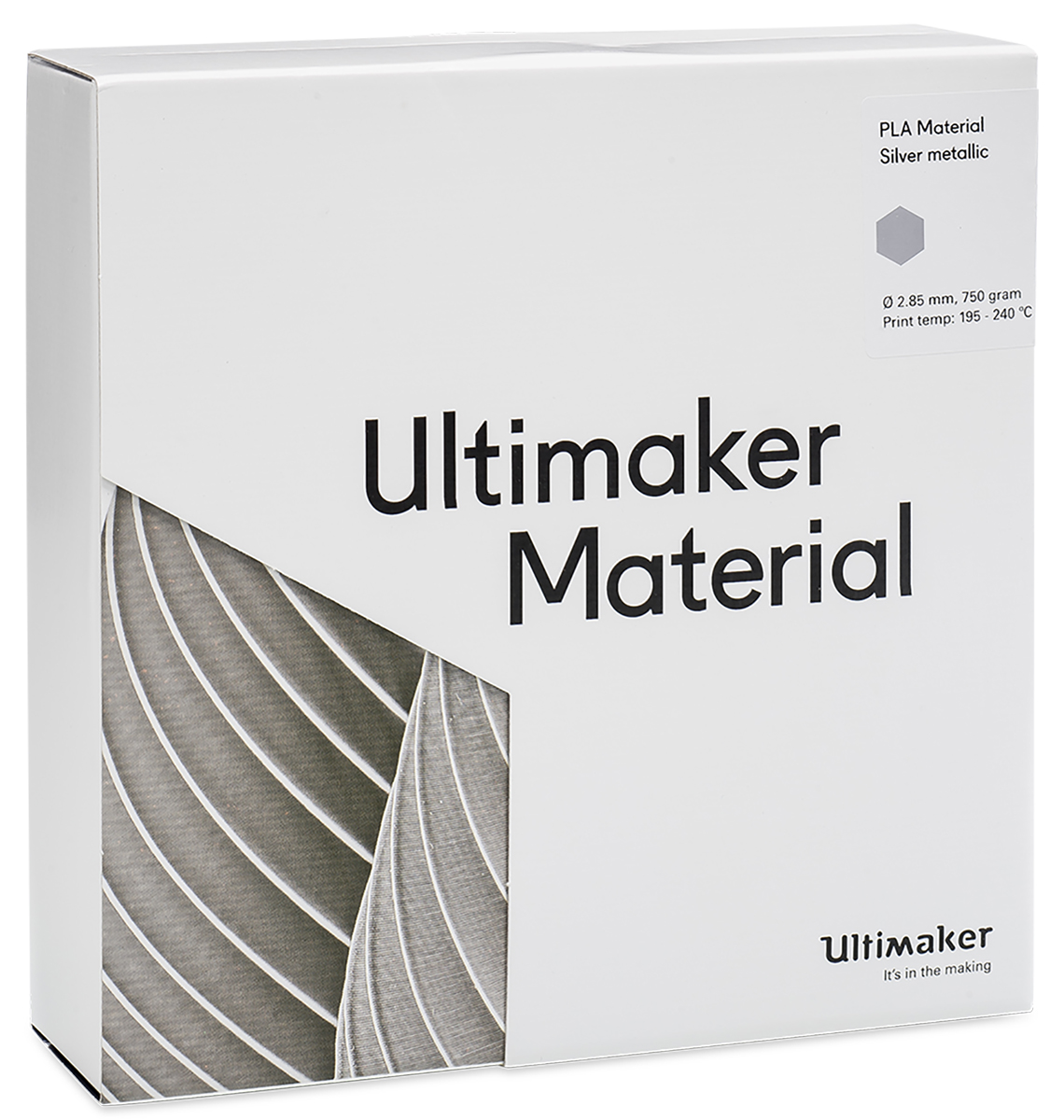 1612 Ultimaker 2.85 mm Silver PLA 3D Printer Filament, 750 g