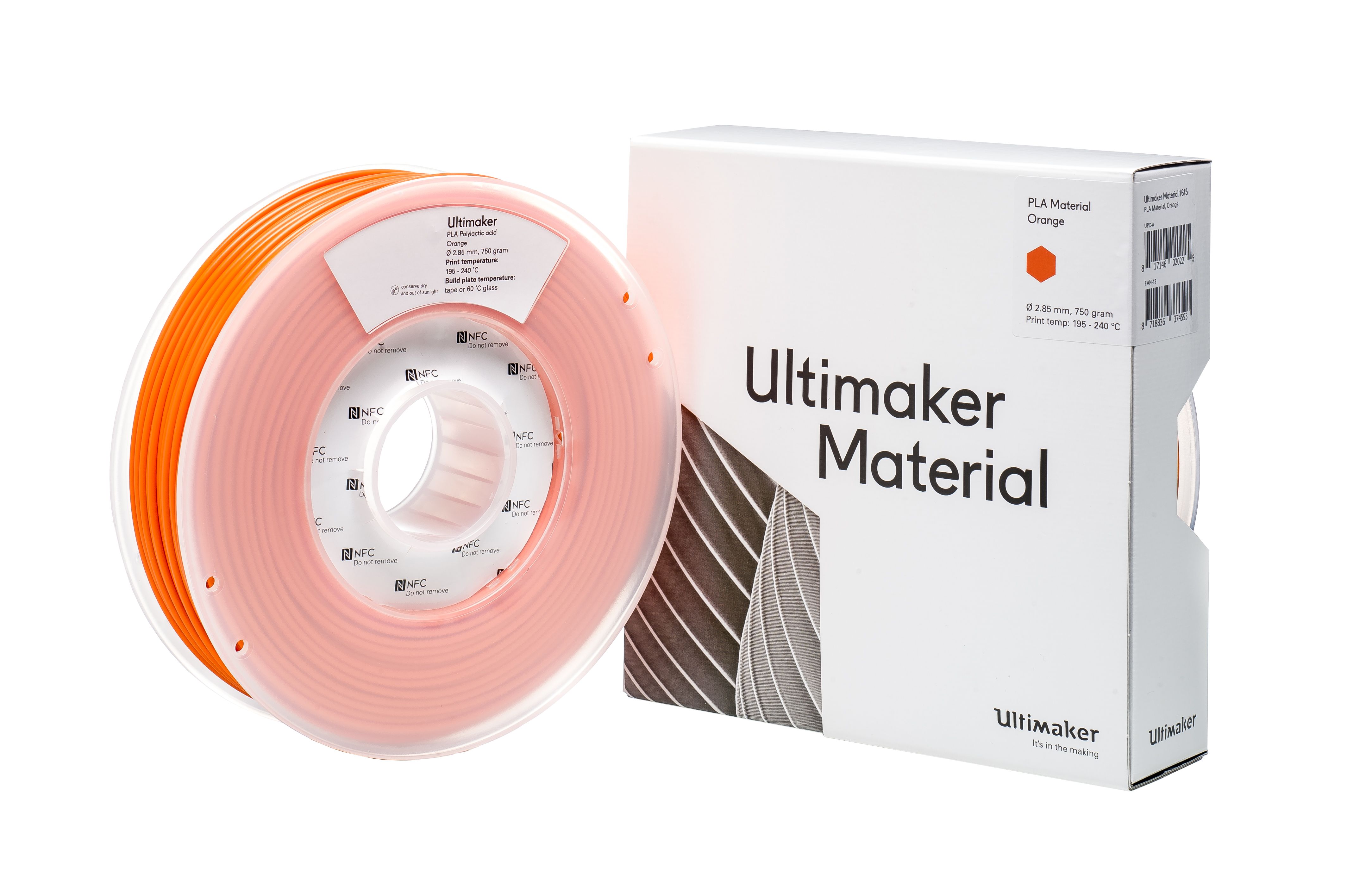 1615 Ultimaker 2.85 mm Orange PLA 3D Printer Filament, 750 g