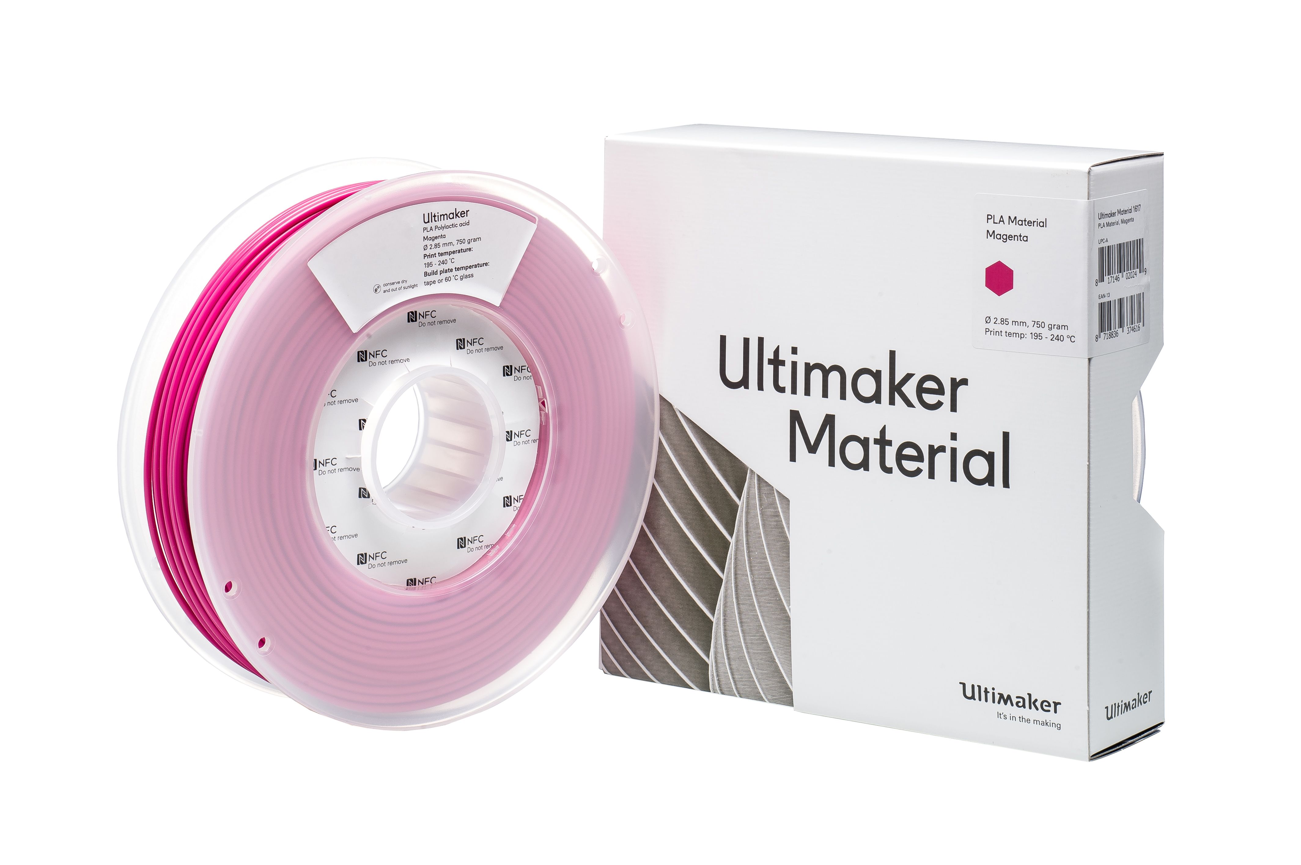 1617 Ultimaker 2.85 mm Magenta PLA 3D Printer Filament, 750 g