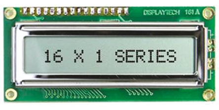 Displaytech 161A Alphanumeric LED LCD Monochrome Display, Yellow on Green, 1 Row By 16 Characters