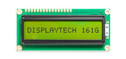 Displaytech 161G BC BW 161 g Alphanumeric LED LCD Monochrome Display, Green, Yellow on Yellow, Green, 1 Row By 16
