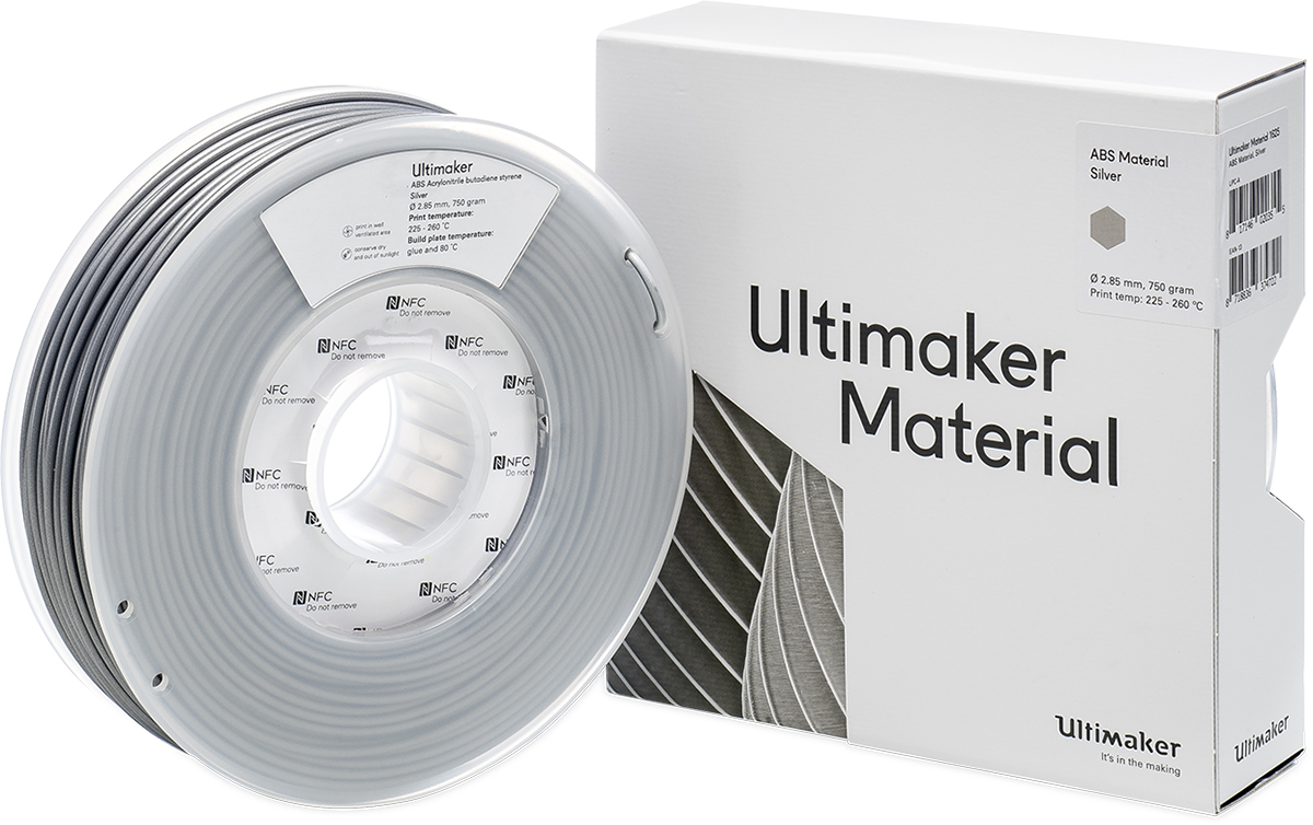 1625 Ultimaker 2.85 mm Silver ABS 3D Printer Filament, 750 g