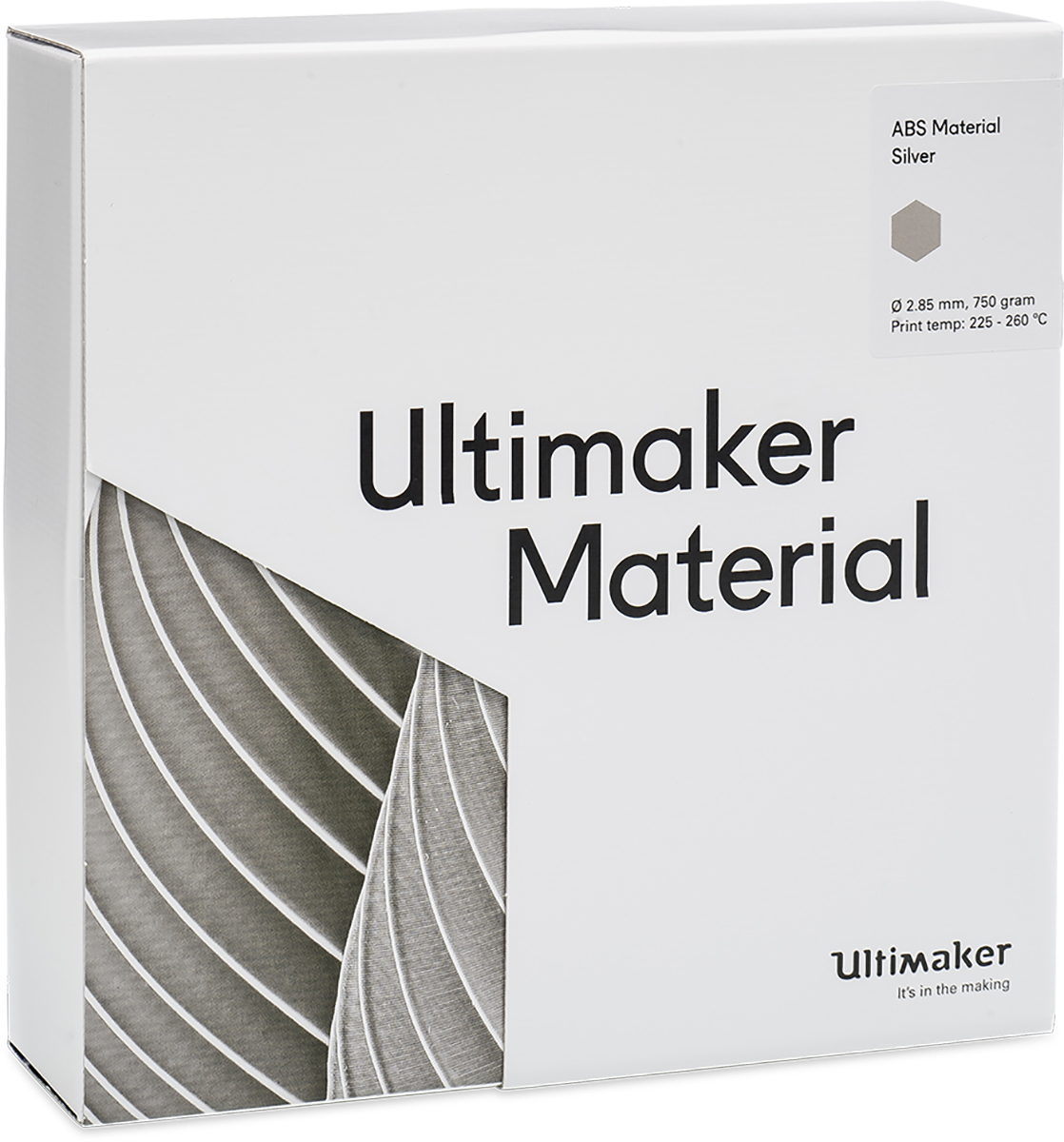 1625 Ultimaker 2.85 mm Silver ABS 3D Printer Filament, 750 g