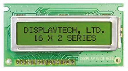 Displaytech Alphanumeric LED LCD Monochrome Display, Yellow on Green, 2 x 16