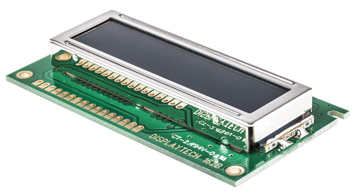 Displaytech 162B Alphanumeric LED LCD Monochrome Display, White on Black, 2 x 16