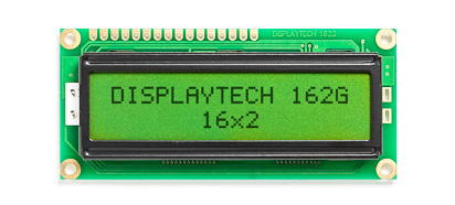 Displaytech 162 g Alphanumeric LED LCD Monochrome Display, Green, Yellow on Green, 2 x 16