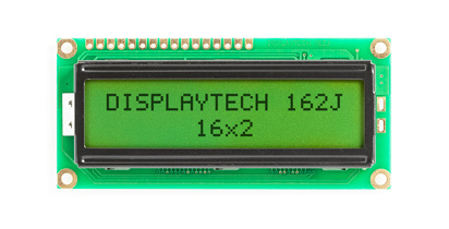 Displaytech 162J BC BW 162J Alphanumeric LED LCD Monochrome Display, Yellow, Green on Green, Yellow, 2 x 16
