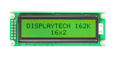 Displaytech 162K Alphanumeric LED LCD Monochrome Display, Yellow, Green on Green, 2 x 16