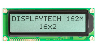 Displaytech 162M Alphanumeric LED LCD Monochrome Display, White on Green, 2 x 16