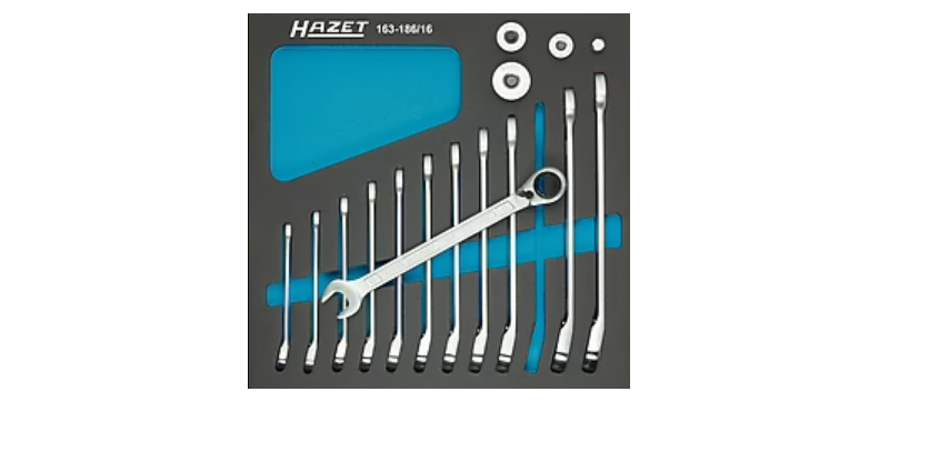 HAZET 16-Piece Wrench Set, 8 to 19 mm, Chrome Vanadium Steel