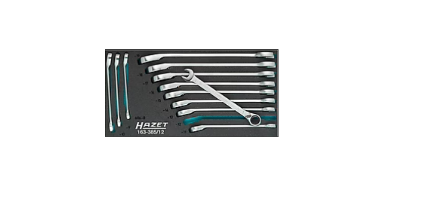 HAZET 12-Piece Wrench Set, 8 to 19 mm, Chrome Vanadium Steel