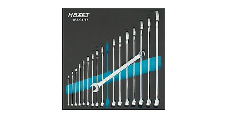 HAZET 17-Piece Wrench Set, 6 to 24 mm, Chrome Vanadium Steel