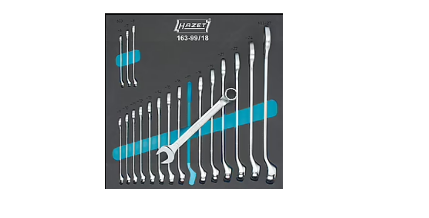 HAZET 18-Piece Wrench Set, 6 to 27 mm, Chrome Vanadium Steel