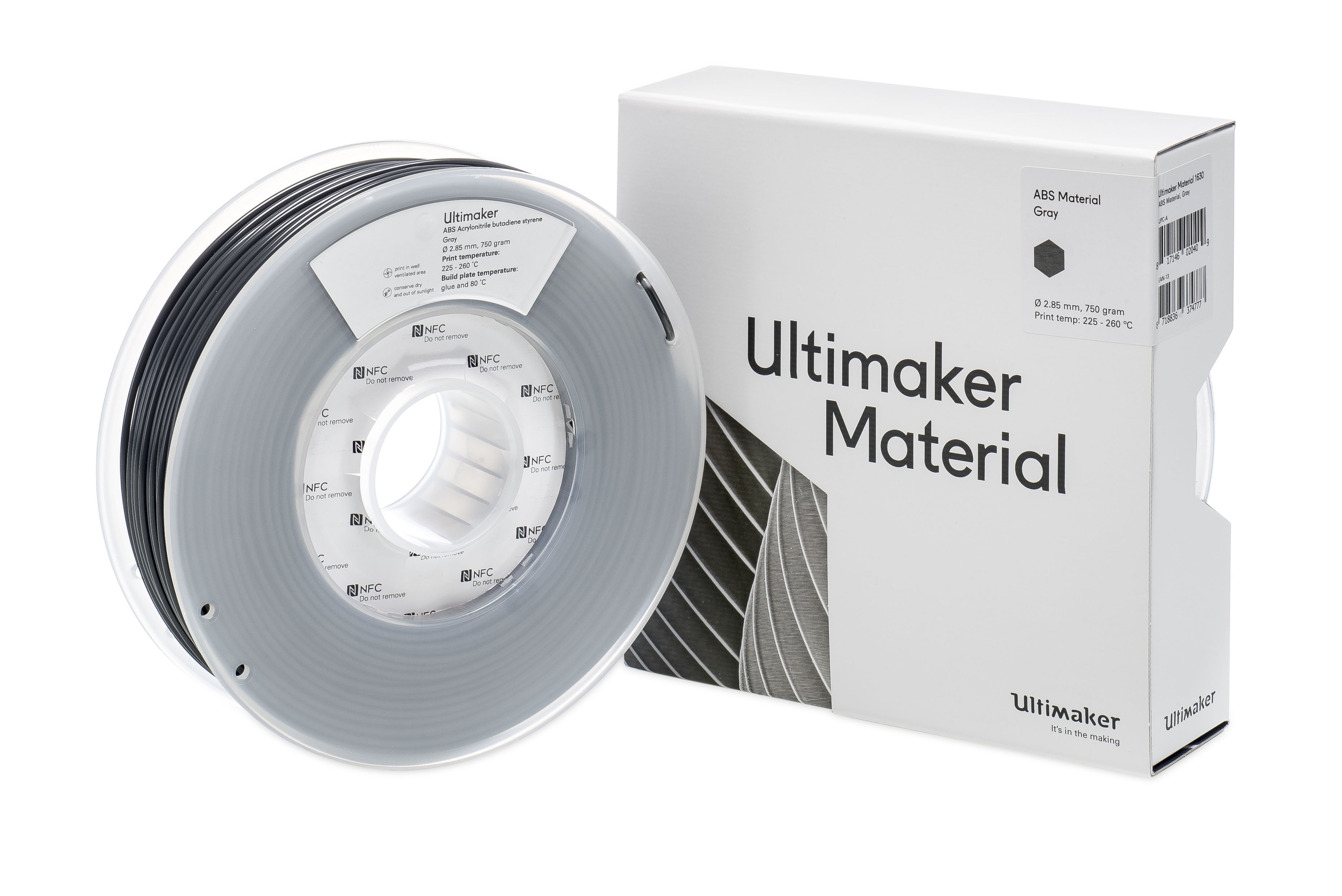 1630 Ultimaker 2.85 mm Grey ABS 3D Printer Filament, 750 g