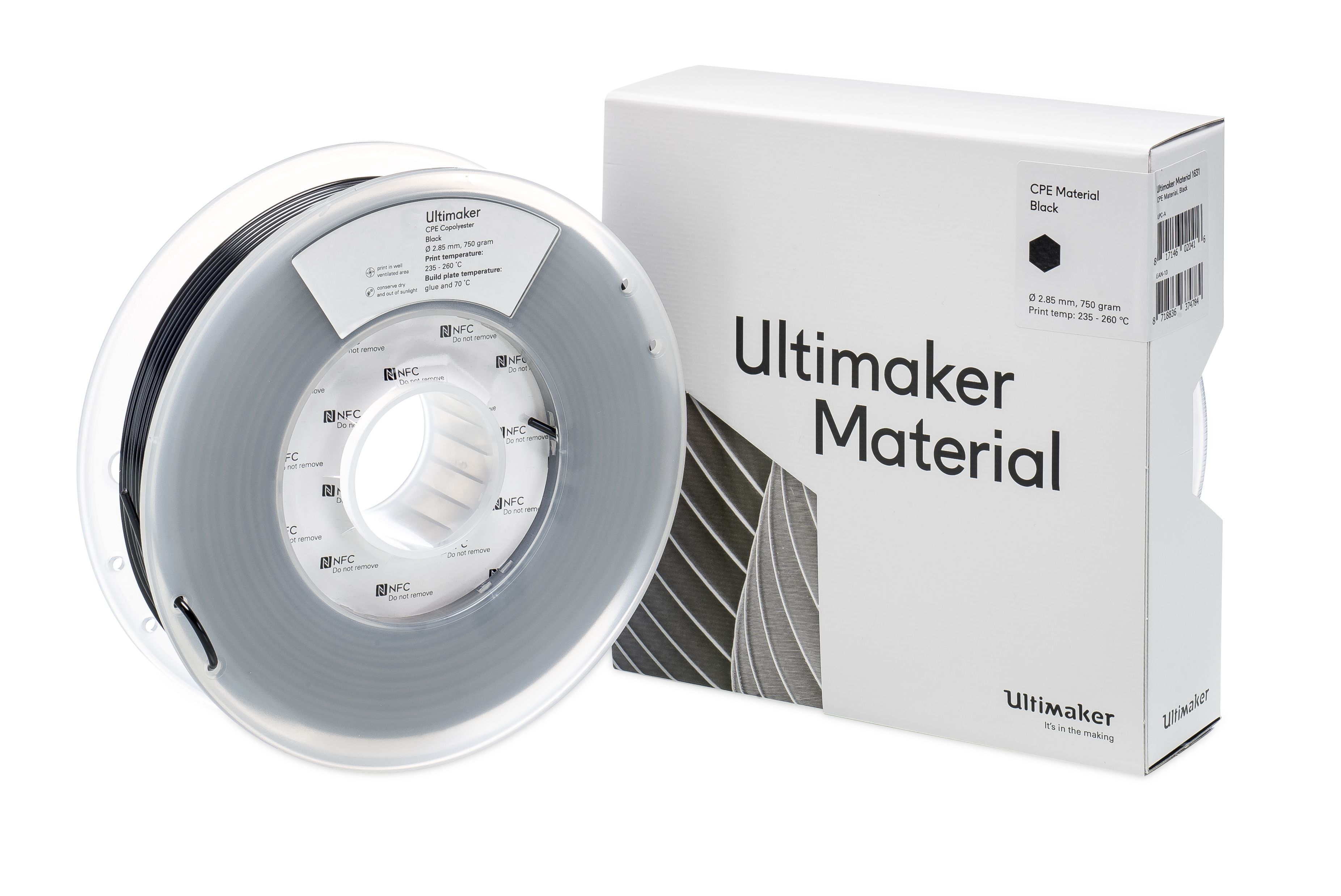 1631 Ultimaker 2.85 mm Black CPE 3D Printer Filament, 750 g